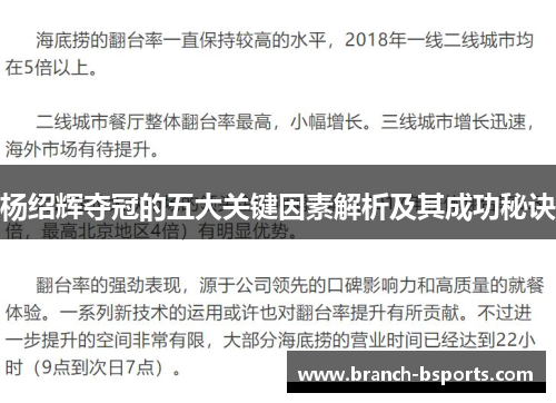 杨绍辉夺冠的五大关键因素解析及其成功秘诀 杨绍辉夺冠的五大关键因素解析及其成功秘诀