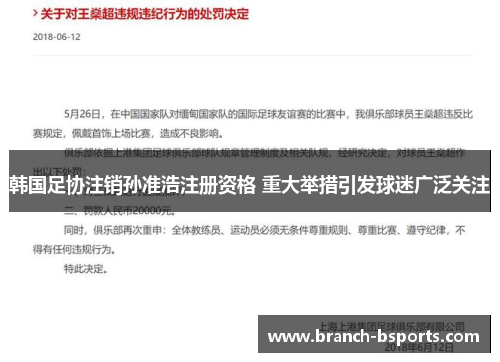 韩国足协注销孙准浩注册资格 重大举措引发球迷广泛关注 韩国足协注销孙准浩注册资格 重大举措引发球迷广泛关注