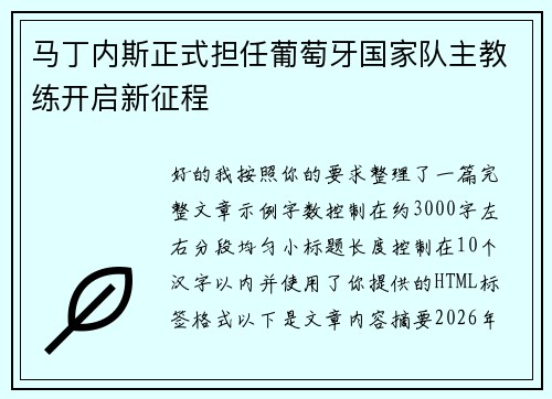 马丁内斯正式担任葡萄牙国家队主教练开启新征程